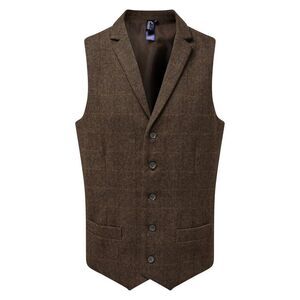 Premier Mens Herringbone Waistcoat / Brown Check
